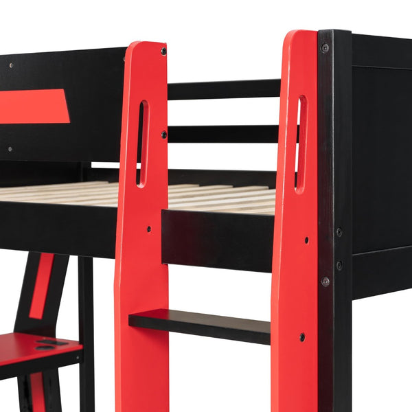 English Elm Full-size Gaming Loft Bed with Integrated Rgb Desk Usb Ports and Esports Frame Red LT000239AAR