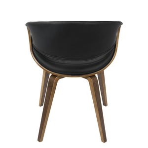 English Elm Symphony Mid-Century Dining Chair with Tufted Faux Leather and Walnut Bentwood Legs, Stylish Comfort Black B202P223873