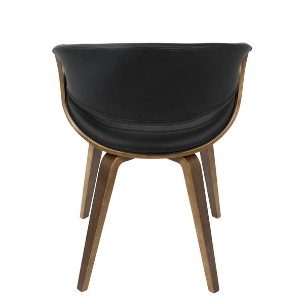 English Elm Symphony Mid-Century Dining Chair with Tufted Faux Leather and Walnut Bentwood Legs, Stylish Comfort Black B202P223873