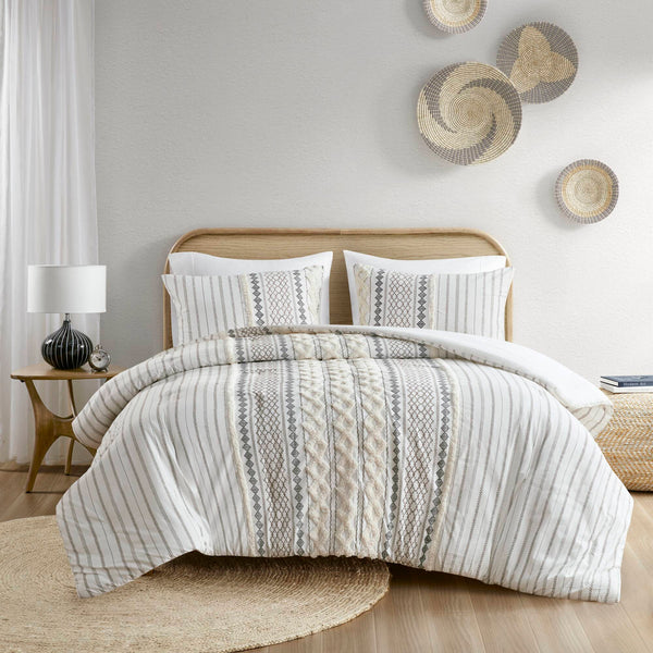 English Elm Cotton Imani Comforter Mini Set with Tufted Chenille Geometric Print, OEKO-TEX Soft King Bedding Ivory 21.65 L x 22.83 W x 9.45 H B035128795