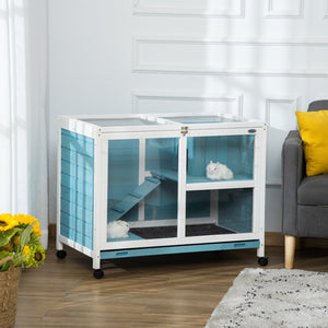 English Elm PawHut Compact Indoor Rabbit Hutch with Wheels and Plexiglass Window, Waterproof, Easy-Clean Tray Light Blue W2225P200743