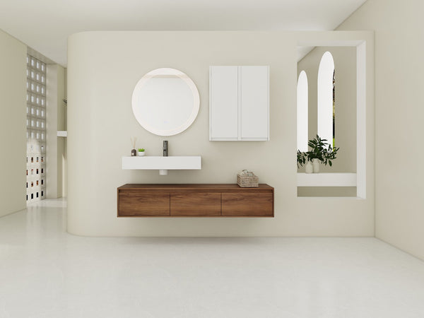 English Elm 60-Inch Wall-Mounted Vanity With Molded Resin Sink, 2 Side Cabinets & 3 Soft-Close Drawers For Storage W999S00285