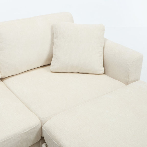 English Elm Modern Chenille L-shaped Sectional with Usb Charging Ottoman Storage Living Room Couch Beige W2120S00016