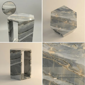 English Elm Genuine Solid Marble Hexagonal Pedestal End Table Polished Stone for Modern Living Blue+Multi W1696P407997