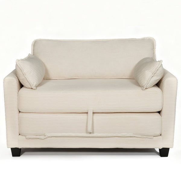 English Elm 2-in-1 Corduroy Loveseat Sleeper with Storage Converts for Living Room or Studio Beige W2715P409857