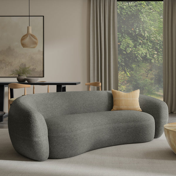 English Elm Sherri 89-inch Sofa with Curved Mid-Century Bouclé Upholstery, Durable Frame, Spacious Seating Gray B136P364320