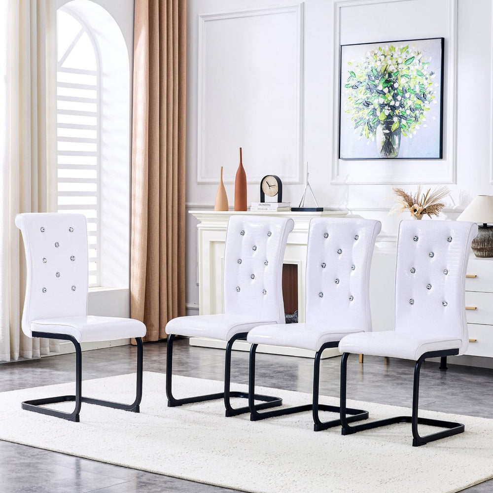 English Elm Luxury Pu Upholstered Dining Chair Set of 4 with Channel Stitching and Metal Legs W1512P491879