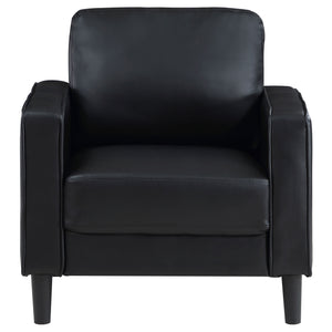 English Elm Farallone Upholstered Track Arm Accent Chair in Leatherette with Tapered Feet and Plush Support Black B062P299958