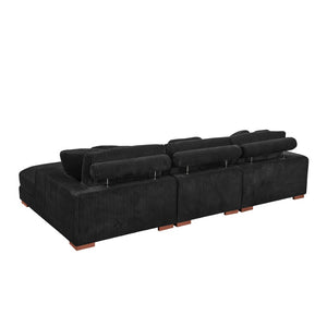 English Elm Large Corduroy Double Chaise Sectional Sofa with Lumbar Support for Spacious Living Rooms Black B2748S00018