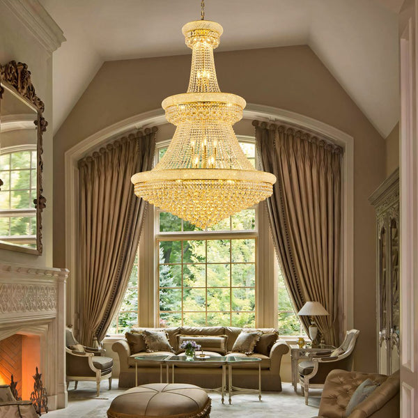 English Elm Luxury Gold Crystal Chandelier 42" 3-Tier Empire with 36 E12 Lights, 480+ K9 Crystals, Hand-Strung Elegance W2869S00003