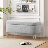 Christopher Knight Home® - Noble House - - Oval Storage Bench For Living Room Bedroom End Of Bed, Upholstered Storage Ottoman Entryway Bench With Metal Legs,Grey