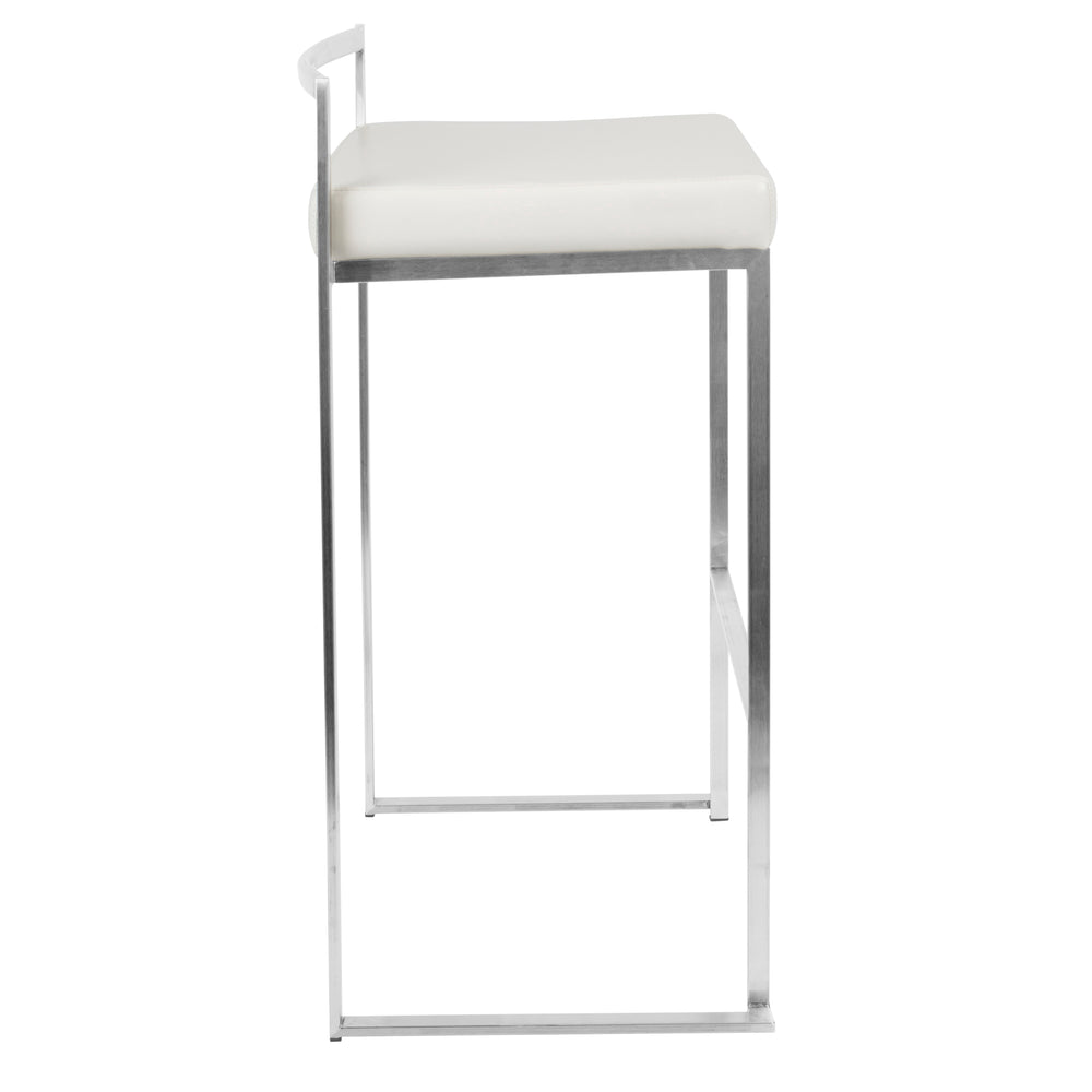 English Elm Fuji 30" Contemporary Stackable Barstool Set of 3 — Stainless Frame, White Faux Leather, Padded Seat Comfortable and Stylish B202P222220