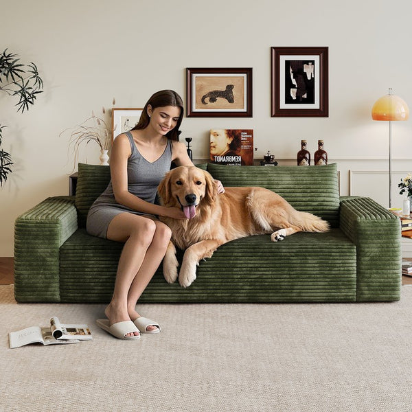 English Elm 63" Corduroy Loveseat Sofa Green - Deep Seat, Ergonomic Support, No Assembly, Durable 600lb Capacity W2824P362309