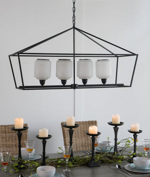 English Elm 41.7x14.2x23.8" Matte Black Iron Chandelier White Glass Panels Industrial Dining Foyer W2078P411229