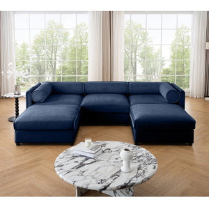 English Elm Elegant Blue Chenille Sofa With Hidden Storage, Ergonomic Design & Modular U-Shaped Comfort For Modern Homes W714S01051