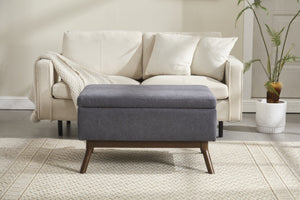 English Elm Mid-century square storage bench with solid wood frame, microfiber upholstery, versatile ottoman seat and tabletop functionality for living room and entryway appeal DARK GREY W1539P269656