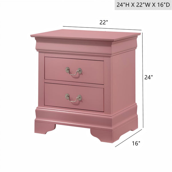English Elm Charming transitional two-drawer nightstand with vibrant finish, compact 25"H x 22"W x 17"D storage solution Pink 28 L x 24 W x 19 H B078108178
