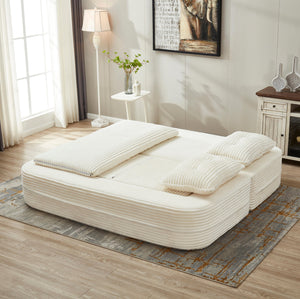 English Elm Multi Functional Sectional Sofa Bed Plush Corduroy Convertible 80" King Sleeper with Chaise, Deep Fluff Beige W3219P339464