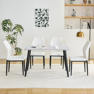 English Elm Table and Chair Set Marble Look Glass Top with Four Pu Shell Back Dining Seats W1151S04631