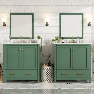 English Elm 60" Green Bathroom Vanity Set with Double Ceramic Sinks, Solid Wood Storage, Soft-Close Doors, Modern Durable Design N729P000001F
