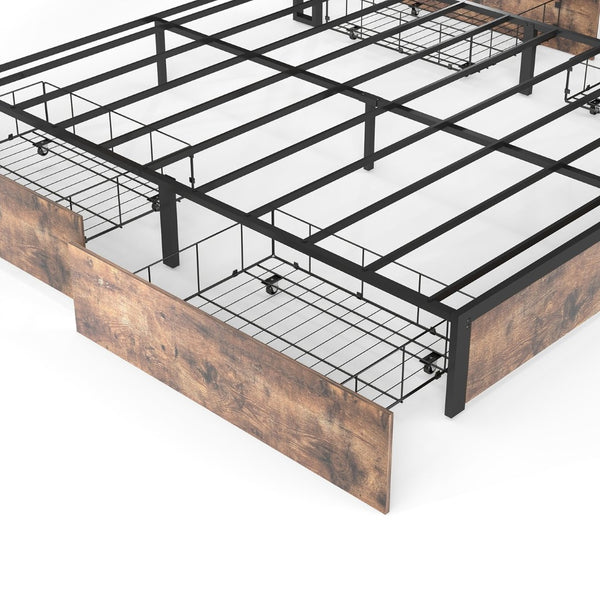 English Elm Queen Metal Platform Bed with Rgb Led Headboard Charging Station and Underbed Storage T3963P482840