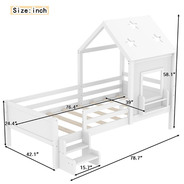 English Elm Full Bunk Bed with Trundle Bookshelf Storage Pine Frame Car Design for Kids Light White W1580S00293