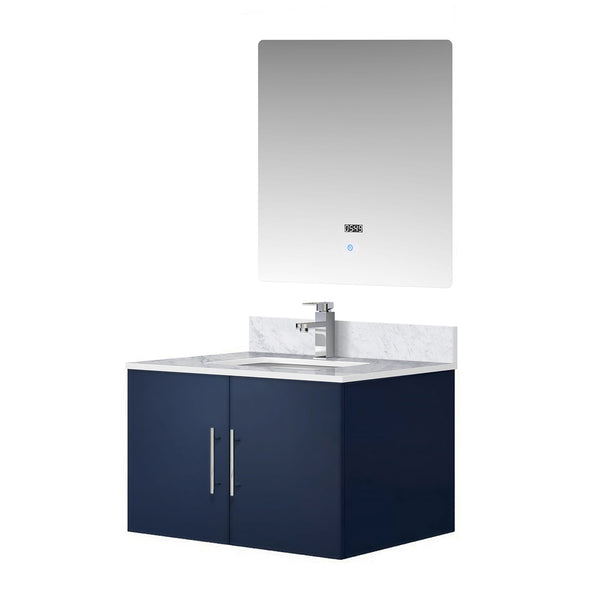 English Elm Navy Bath Vanity 30"W x 22"D with Carrara Marble Top, Chrome Faucet, Scratch-Resist Counter, 30" LED Mirror B2731S01243