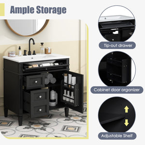 English Elm 30'' Modern Bathroom Vanity With Ceramic Sink & Soft-Close Drawers - Stylish Storage Solution! N710P206904B