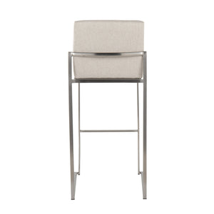 English Elm Fuji High Back Barstools - Set Of 2 In Stainless Steel & Beige Fabric For Modern Comfort & Style B202P222190