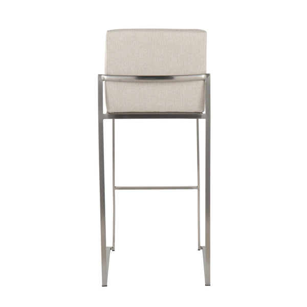 English Elm Fuji High Back Barstools - Set Of 2 In Stainless Steel & Beige Fabric For Modern Comfort & Style B202P222190