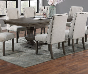 English Elm Traditional Nine Piece Oak Dining Set with Wingback Chairs and Double Pedestal Table B011S01039