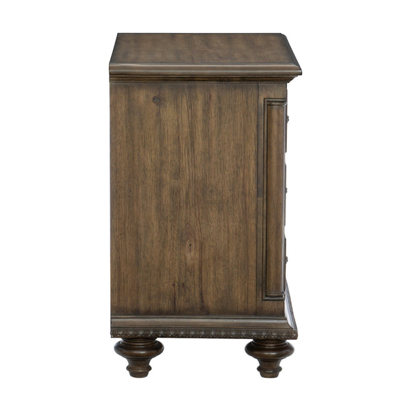 English Elm Traditional Rachelle Nightstand with 3 Drawers Weathered Pecan Finish Turned Feet Metal Drop Hardware Brown Mix 31 L x 20.25 W x 30 H B011P186802