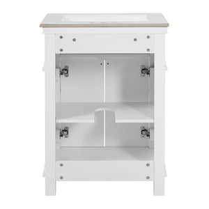 English Elm 24'' Carved Farmhouse Bathroom Vanity with Ceramic Sink Soft Close Storage Cabinet White N710P446530K