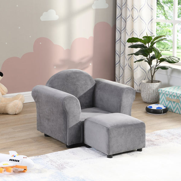 English Elm Kids Velvet Armchair with Ottoman Gray — Ergonomic, Durable Toddler Sofa, Lightweight, 150lb Limit W2297P264486