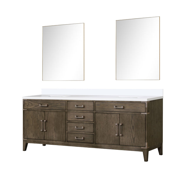 English Elm Grey Oak Double Bath Vanity Set With Cultured Marble Tops & Matching Mirrors For Stylish Storage B2731S01630