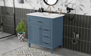 English Elm 30 Inch Freestanding Bathroom Vanity Solid Pine Cabinet Ceramic Sink Top Storage Blue Gray N725P412782C