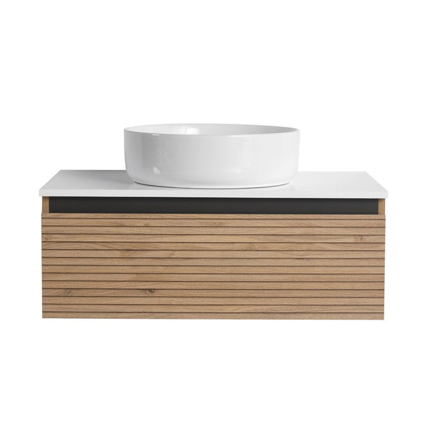 English Elm 30'' Floating Bathroom Vanity with Ceramic Vessel Sink and Soft Close Drawer W999S00359