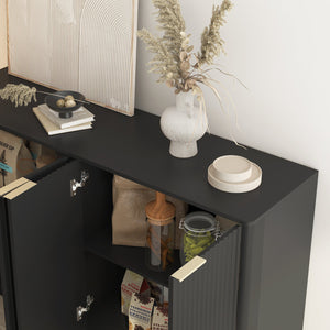 English Elm Black Fluted Buffet Cabinet Modern Sideboard with Adjustable Shelves, Spacious Credenza for Dining Room Decor W1321P386952