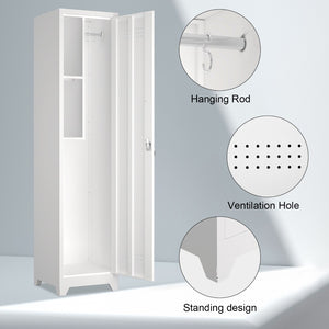 English Elm Metal Broom Cabinet Slim Steel Storage with Lock Hooks and Shelves for Utility Rooms T3625P448061