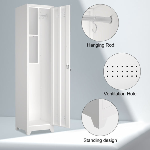 English Elm Metal Broom Cabinet Slim Steel Storage with Lock Hooks and Shelves for Utility Rooms T3625P448061