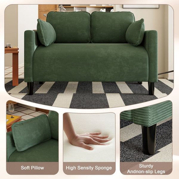 English Elm 48" Corduroy Compact Loveseat with Side Pocket Solid Wood Frame for Small Spaces Dark Green W2715P409866