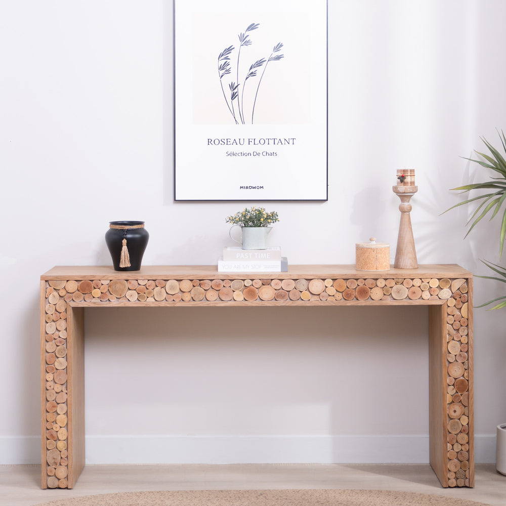 English Elm Rustic 62" Wood Console Table with Natural Log Accents — Slim Entryway, Narrow Sofa & Hallway Accent W2729P298163