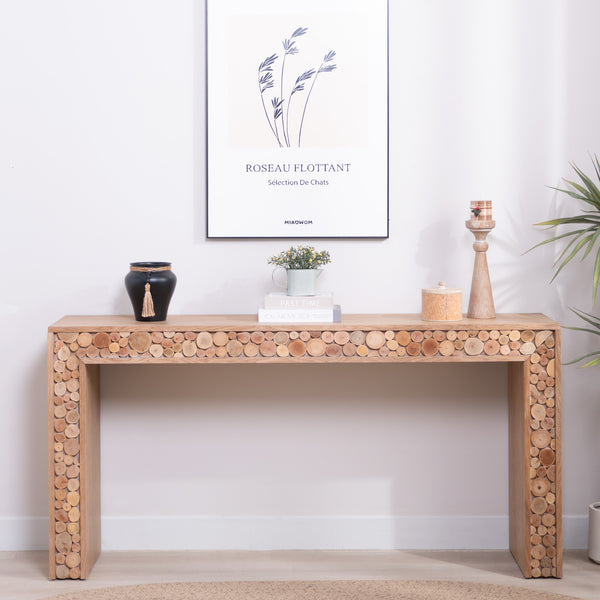 English Elm Rustic 62" Wood Console Table with Natural Log Accents — Slim Entryway, Narrow Sofa & Hallway Accent W2729P298163