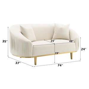 English Elm Martina Velvet Ivory Loveseat with 2 Accent Pillows – Full Foam, Wooden Frame, KD Metal Legs, 440lb Capacity B2726P357498