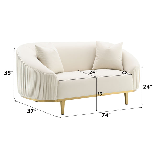 English Elm Martina Velvet Ivory Loveseat with 2 Accent Pillows – Full Foam, Wooden Frame, KD Metal Legs, 440lb Capacity B2726P357498
