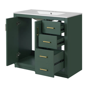 English Elm 36'' Bathroom Vanity with Ceramic Sink Combo Solid Wood Frame Soft-Closing Drawers Ample Storage Elegance Green N710P243327F