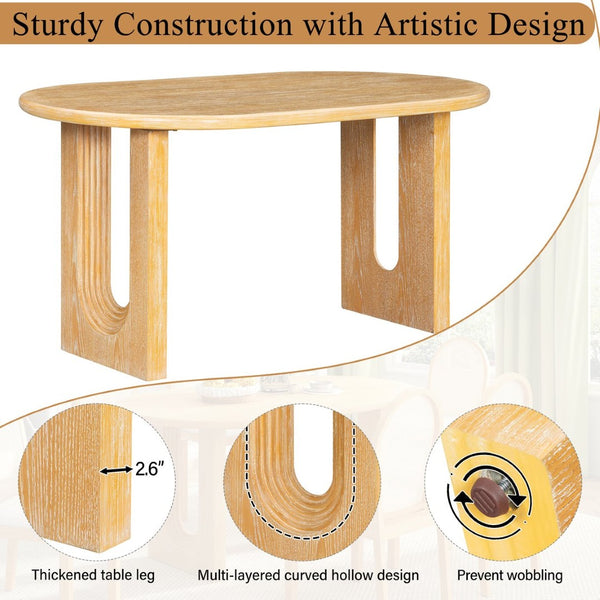 English Elm Trexm Farmhouse Oval Dining Set Seats Six with Rattan Back Chairs Oak Veneer Table Beige,Natural ST000157AAD