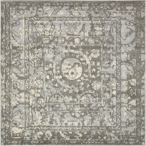 Unique Loom La Jolla Vintage Machine Made Border Rug Gray, Silver/Ivory 7' 10" x 7' 10"