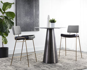 Sunpan Brinley Modern Barstool with Gold Stainless Steel Legs and Chic Black Faux Leather & Grey Fabric Seat Bar Height