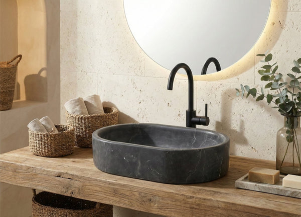 English Elm Luxury Solid Marble Vessel Sink Wavy Organic Stone Basin Matte Honed Vanity Bowl W1696P408022